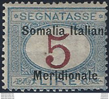 1906 Somalia Segnatasse Lire 5 Variety MNH Sassone N. 10b - Altri & Non Classificati