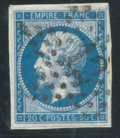 N°14 20c BLEU NAPOLEON TYPE 2 SUR FRAGMENT / OBLITERATION ETOILE DE PARIS 12 - 1853-1860 Napoléon III.