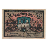 Billet, Allemagne, Grünberg, 50 Pfennig, Personnage, 1921, 1921-12-31, SUP+ - Autres & Non Classés