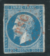 N°14 20c BLEU NAPOLEON TYPE 1 / OBLITERATION ROUGE PSC PALAIS DE SAINT CLOUD - 1853-1860 Napoléon III