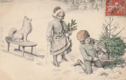 TH3523  --    M. M. VIENNE  --  Nr 394  --  H. SCHUBERT  --  M. MUNK  --  BOY, GIRL & DOG  --  CHRISTMAS  --  1909 - Schubert