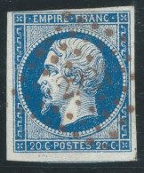 N°14 20c BLEU NAPOLEON TYPE 1 / OBLITERATION PC 2221 ROUGE NANTES / 1 VOISIN /SIGNE BAUDOT AU VERSO - 1853-1860 Napoléon III