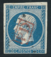 N°14 20c BLEU NAPOLEON TYPE 1 / OBLITERATION PD ENCADRE ROUGE - 1853-1860 Napoléon III.