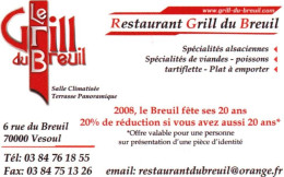 70  -   VESOUL    -PUB - CARTE VISITE -RESTAURANT  GRILL DU BREUIL - Vesoul