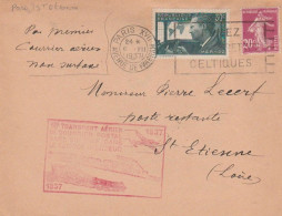 1er Transport Aérien Sans Surtaxe - Paris- St Etienne (Loire)   06/07/1937 - 1927-1959 Covers & Documents