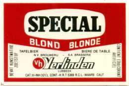 Oud Etiket Bier Special Blond - Brouwerij / Brasserie Verlinden Te Lubbeek - Beer