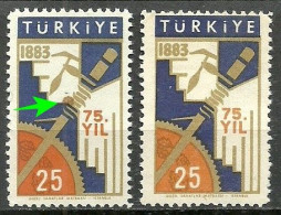 Turkey; 1958 75th Anniv. Of Economics And Commerce College 25 K. ERROR "Print Stain" - Unused Stamps