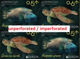 Azerbaijan 2024 CEPT EUROPA Underwater Fauna & Flora Half Booklet Without Cover 4 Stamps IMPERFORATED / UNPERFORATED - Azerbaïdjan