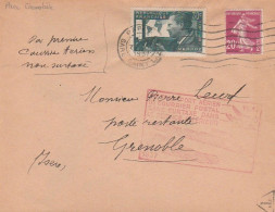 1er Transport Aérien Sans Surtaxe -  Paris - Grenoble    07/07/1937 - 1927-1959 Cartas & Documentos