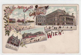 39007207 - Lithographie Gruss Aus Wien 2. Bezirk / II. Bezirk. Praterstern Tegetthoff-Monument K. K. Hof-Oper Stiftungs - Sonstige & Ohne Zuordnung