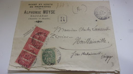 ENVELOPPE 1907 BACCARAT ALPHONSE MOYSE ACHAT VENTE DE PROPRIETES - 1877-1920: Periodo Semi Moderno