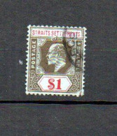 STRAITS SETTLEMENTS  -1902 $1 USED , CORNER PERF FAULT  SG £32 - Straits Settlements