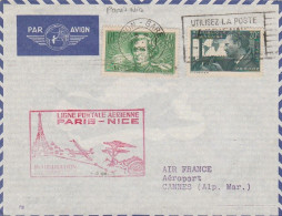 Inauguration Ligne Postale Aérienne Paris-Nice 16/02/1938 Pli Lyon - Cannes - 1921-1960: Modern Period