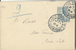 MONACO LETTRE 5c MONTE CARLO POUR MONTE CARLO DE 1905 LETTRE COVER - Postwaardestukken