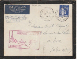 Inauguration Ligne Postale Aérienne Paris-Nice 16/02/1938 Pli Paris- Nice - 1921-1960: Modern Period