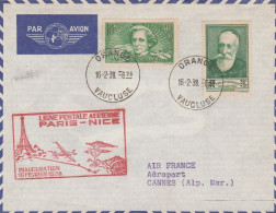 Inauguration Ligne Postale Aérienne Paris-Nice 16/02/1938 Pli Orange-Cannes - 1921-1960: Periodo Moderno