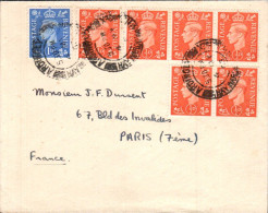 GB AFFRANCHISSEMENT COMPOSE SUR LETTRE DE ARDINGLY POUR LA FRANCE 1953 - Cartas & Documentos