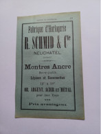 Ancienne Publicité Horlogerie R.SCHMID ET CIE NEUCHATEL  SUISSE 1914 - Zwitserland