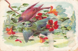 FANTAISIES - Oiseaux - Fleurs - Dessin - Carte Postale Ancienne - Autres & Non Classés