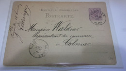 1875 DEUTSCHE  REICHPOST INGWILLER J LEININGER  INGWEILLER VERS COLMAR - Sonstige & Ohne Zuordnung