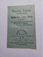 Ancienne Publicité Horlogerie VAUTIER FRERES CAROUGE GENEVE SUISSE 1914 - Svizzera