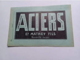 Ancienne Publicité Horlogerie ACIERS MATHEY FILS NEUVEVILLESUISSE 1914 - Suiza