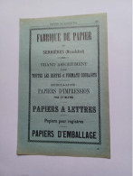 Ancienne Publicité Horlogerie FABRIQUE DE PAPIER SERRIERES NEUCHATEL SUISSE 1914 - Zwitserland