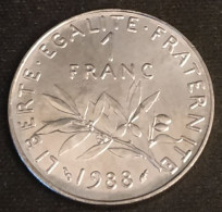 RARE - FRANCE - 1 FRANC 1988 - Semeuse - O.Roty - Tranche Striée - Nickel - Gad 474 - KM 925.1 - ( 95 576 Ex. ) - Neuve - 1 Franc