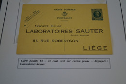 Type Albert I - Houyoux 1928,carte Publicitaire Labo Sauter Liège,carte N° 83,état Neuf Pour Collection - Postkarten 1909-1934