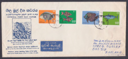 Sri Lanka Ceylon 1972 FDC Used Airmail To England, Fish, FIshes, First Day Cover - Sri Lanka (Ceylan) (1948-...)