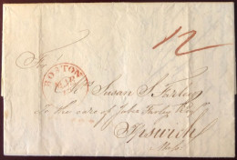 Etats-Unis, Lettre De Dorchester 14.3.1821 Pour Ipswich, Via Boston - Taxe 12 - (B1375) - Marcophilie