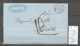 France -Lettre Du Paquebot De La Méditerranée  VILLE DE MARSEILLE- 1855- Salonique Pour Marseille - Schiffspost
