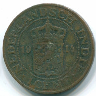 1 CENT 1914 NETHERLANDS EAST INDIES INDONESIA Copper Colonial Coin #S10076.U.A - Dutch East Indies