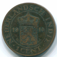 1 CENT 1914 NIEDERLANDE OSTINDIEN INDONESISCH Copper Koloniale Münze #S10083.D.A - Indes Néerlandaises