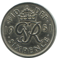SIXPENCE 1951 UK GREAT BRITAIN SILVER Coin #AG956.1.U.A - H. 6 Pence
