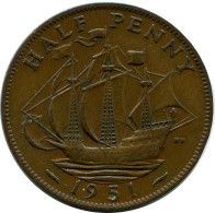 HALF PENNY 1951 UK GRANDE-BRETAGNE GREAT BRITAIN Pièce #BA982.F.A - C. 1/2 Penny