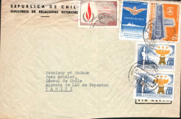 CHILI AFFRANCHISSEMENT COMPOSE SUR LETTRE POUR TAHITI 1973 - Chili