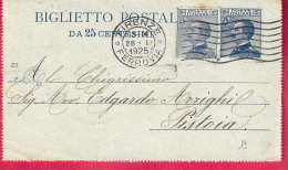 INTERO BIGLIETTO POSTALE MICHETTI C. 25+25 (VALORI GEMELLI) (INT. 19\23) DA FIRENZE *28.1.1925* PER PISTOIA - Entiers Postaux