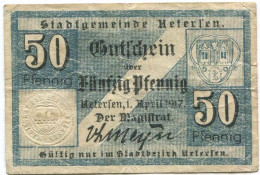 50 PFENNIG 1917 Stadt UETERSEN Schleswig-Holstein DEUTSCHLAND Notgeld Papiergeld Banknote #PL740 - [11] Emissioni Locali