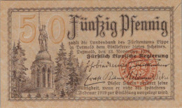 50 PFENNIG 1918 Stadt DETMOLD Lippe UNC DEUTSCHLAND Notgeld Banknote #PA433 - [11] Emissioni Locali