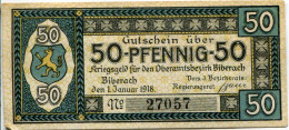 50 PFENNIG 1918 Stadt BIBERACH AN DER RISS Württemberg DEUTSCHLAND Notgeld Papiergeld Banknote #PL815 - [11] Emissioni Locali