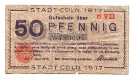 50 Pfennig 1918 COLN DEUTSCHLAND Notgeld Papiergeld Banknote #P10548 - [11] Emissioni Locali
