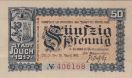 50 PFENNIG 1917 Stadt JÜLICH Rhine DEUTSCHLAND Notgeld Banknote #PD457 - [11] Emissioni Locali