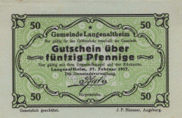 50 PFENNIG 1917 Stadt LANGENALTHEIM Bavaria UNC DEUTSCHLAND Notgeld #PB964 - [11] Emissioni Locali