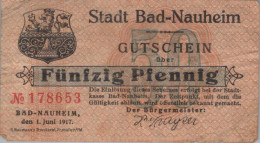 50 PFENNIG 1917 Stadt BAD NAUHEIM Hesse DEUTSCHLAND Notgeld Banknote #PI220 - [11] Emissioni Locali