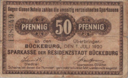 50 PFENNIG 1920 Stadt BÜCKEBURG Schaumburg-Lippe DEUTSCHLAND Notgeld #PI177 - [11] Local Banknote Issues