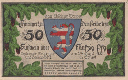 50 PFENNIG 1921 Stadt ERFURT Saxony UNC DEUTSCHLAND Notgeld Banknote #PB321 - [11] Local Banknote Issues