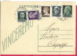 INTERO CARTOLINA POSTALE "VINCEREMO" C. 15 (+10+15+60+L.1) DA "CAPIZZI*12.1.46* /MESSINA" - USATA COME RICEVUTA RITORNO - Marcofilie