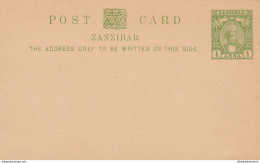 1897 ZANZIBAR, POSTAL CARD HG 5 1/2 Anna Yellow Green - Sonstige & Ohne Zuordnung