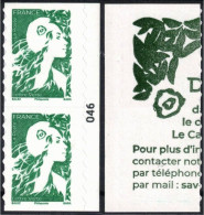 2023 -  YT 2358a Neuf Adhésif - Paire Verticale Issue De CARNET MARIANNE DE L'AVENIR TVP LETTRE VERTE - N° 046 En Marge - Unused Stamps